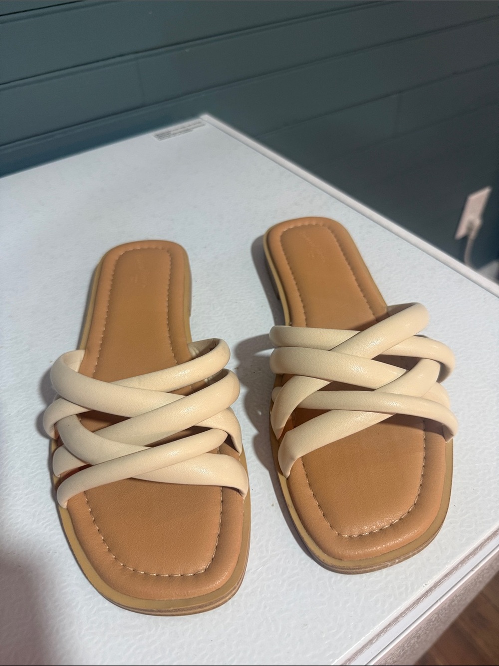 Cream Strappy Slide Sandals - Women